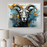 Blue Yellow goat blooms portrait - Goat Canvas Wall Art