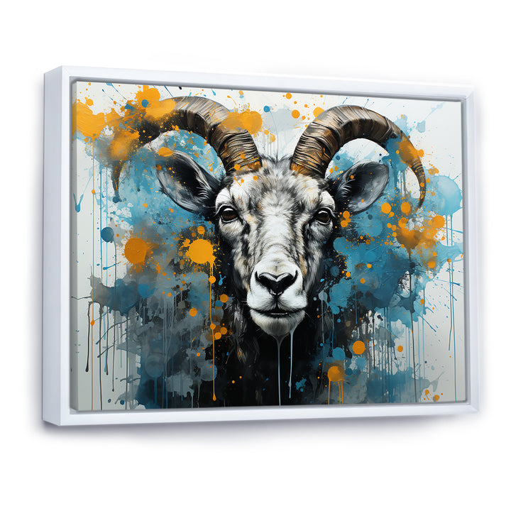 Blue Yellow goat blooms portrait - Goat Canvas Wall Art
