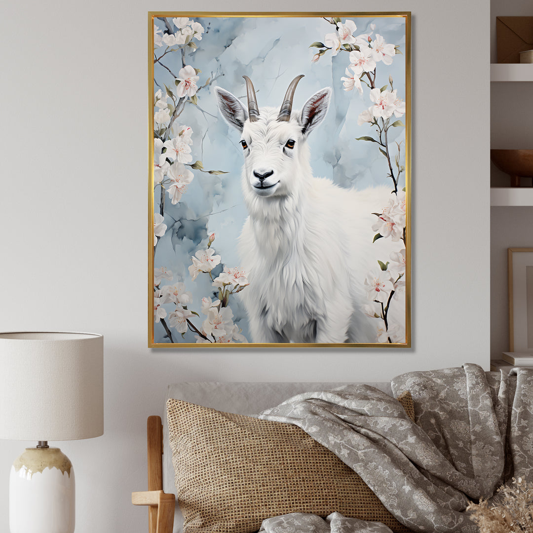 White goat in winter tranquility - Goat Bedroom Wall Art