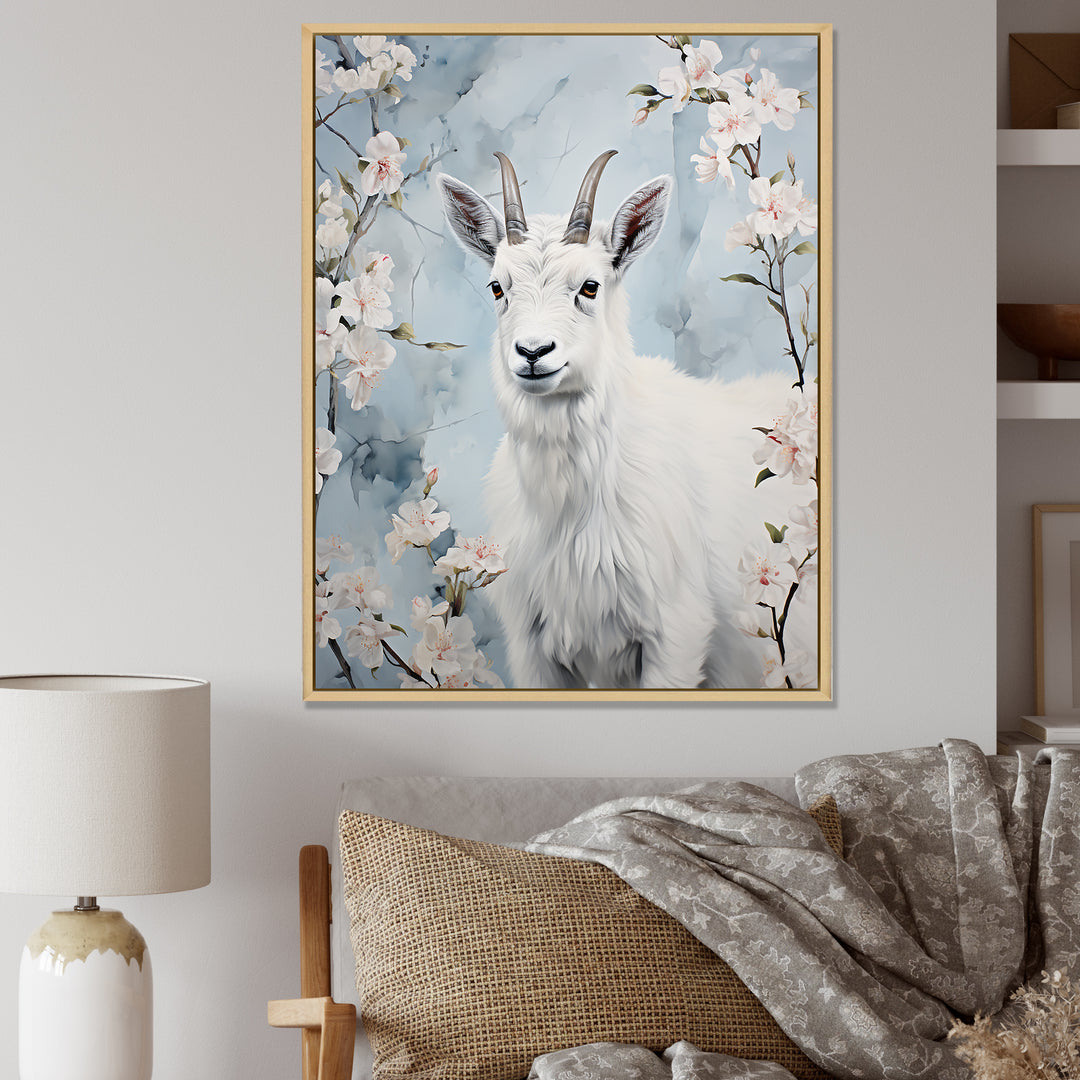 White goat in winter tranquility - Goat Bedroom Wall Art