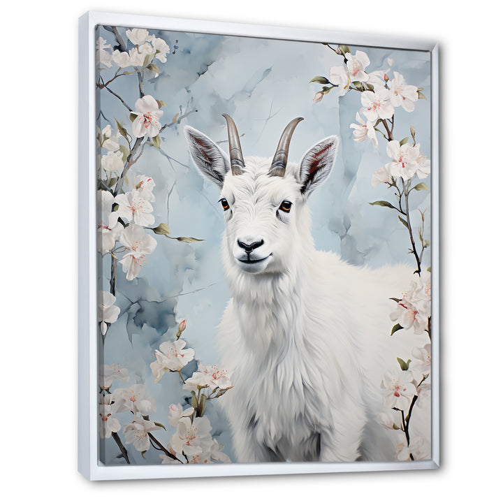 White goat in winter tranquility - Goat Bedroom Wall Art