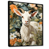 White goat portrait with summer flower - Goat Canvas Wall Art