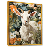 White goat portrait with summer flower - Goat Canvas Wall Art