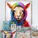 Colorful Knitted Jumper Goat Portrait - Goat Canvas Wall Art