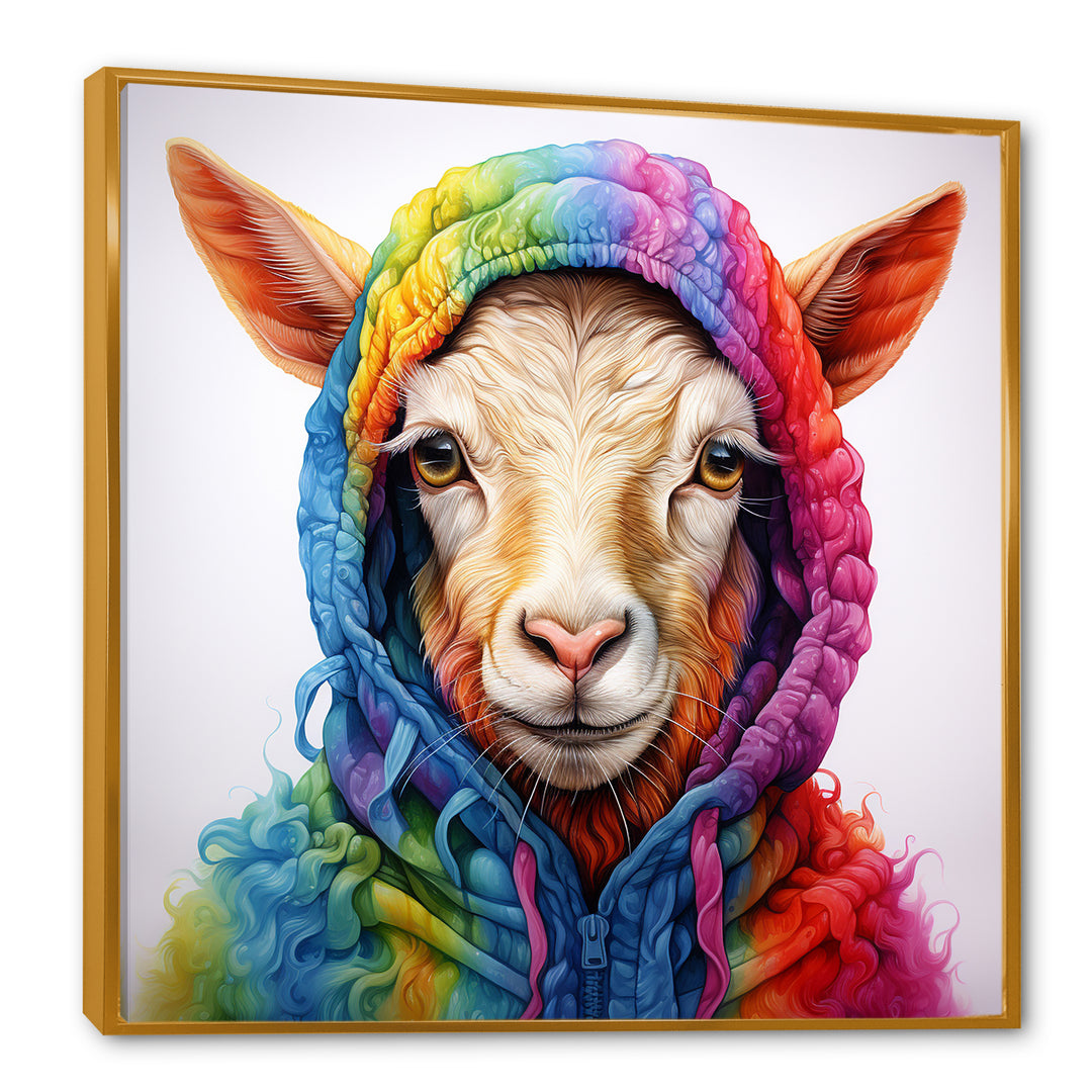 Colorful Knitted Jumper Goat Portrait - Goat Canvas Wall Art