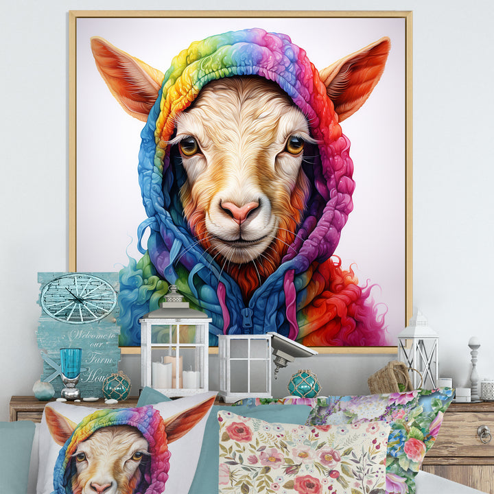 Colorful Knitted Jumper Goat Portrait - Goat Canvas Wall Art