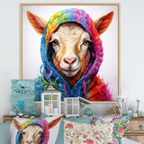 Colorful Knitted Jumper Goat Portrait - Goat Canvas Wall Art