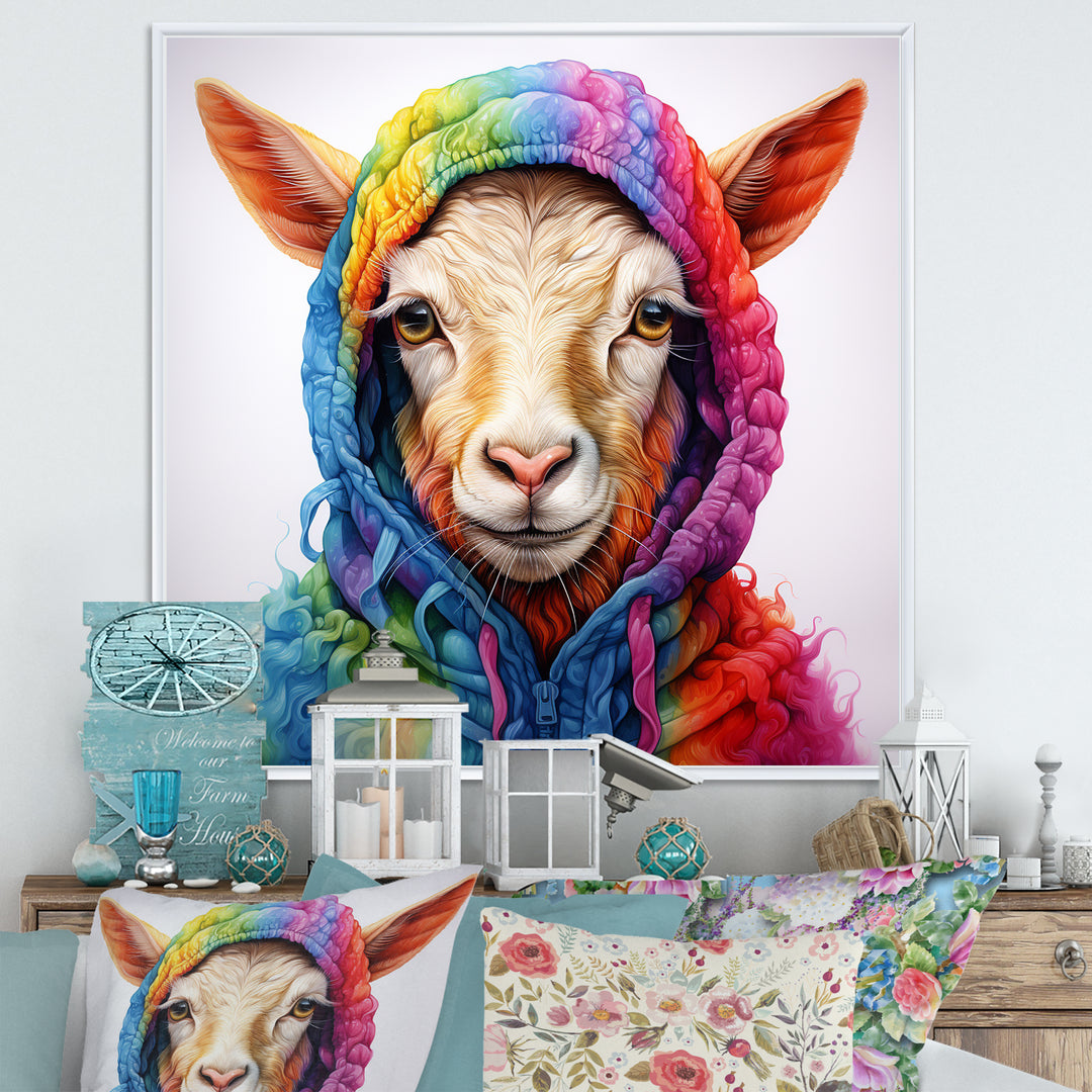 Colorful Knitted Jumper Goat Portrait - Goat Canvas Wall Art