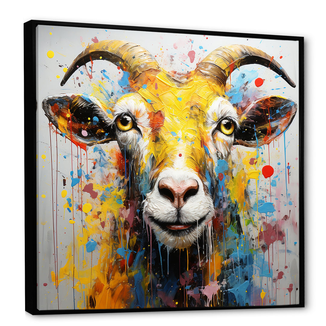 Yellow pop art Goat portrait - Goat Wall Decor