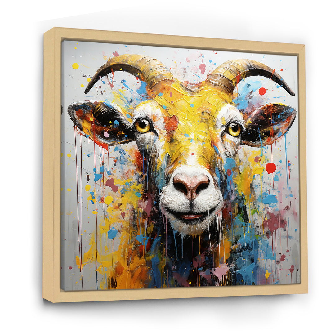 Yellow pop art Goat portrait - Goat Wall Decor