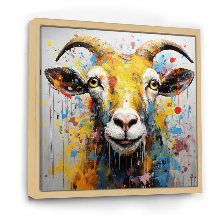 Yellow pop art Goat portrait - Goat Wall Decor
