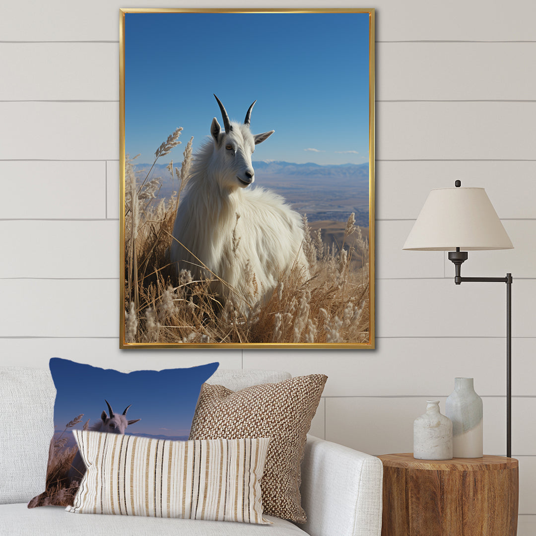 White Solitary Grazing Goat - Goat Wall Art Prints