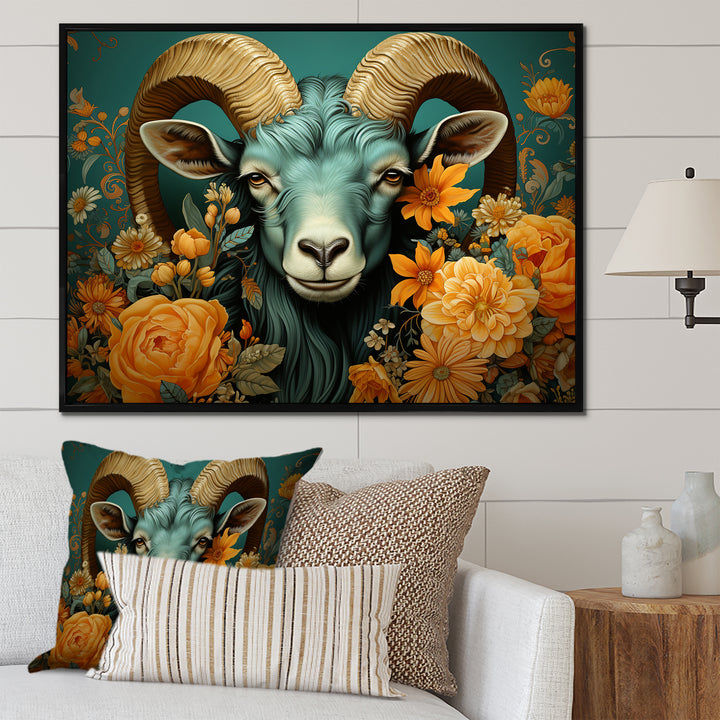 Blue and orange Goat modern portrait - Goat Large Canvas Wall Art
