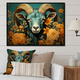 Blue and orange Goat modern portrait - Goat Large Canvas Wall Art