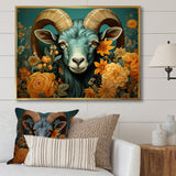Blue and orange Goat modern portrait - Goat Large Canvas Wall Art