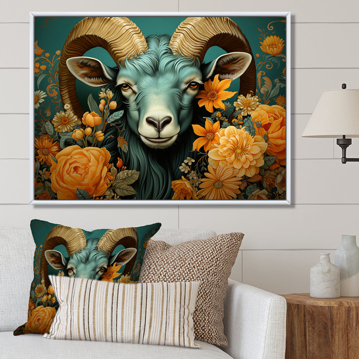 Blue and orange Goat modern portrait - Goat Large Canvas Wall Art