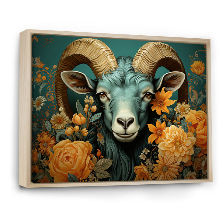 Blue and orange Goat modern portrait - Goat Large Canvas Wall Art