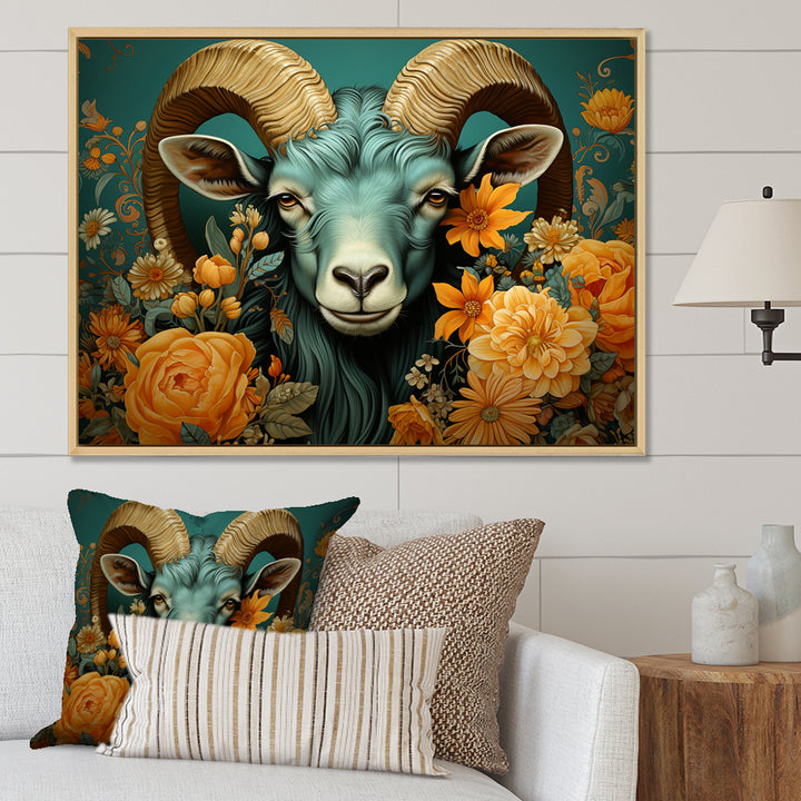 Blue and orange Goat modern portrait - Goat Large Canvas Wall Art