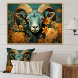 Blue and orange Goat modern portrait - Goat Large Canvas Wall Art