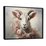 White Billy goat in pink floral Coller - Goat Canvas Wall Art