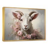White Billy goat in pink floral Coller - Goat Canvas Wall Art
