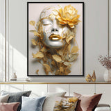 White and gold woman portrait with leaves II - Fashion Canvas Wall Art