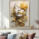 White and gold woman portrait with leaves II - Fashion Canvas Wall Art