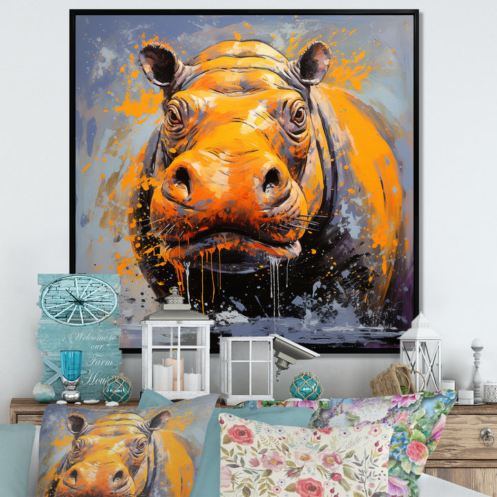 Yellow Colorful Hippo harmony - Yellow Hippopotamus Wall Art