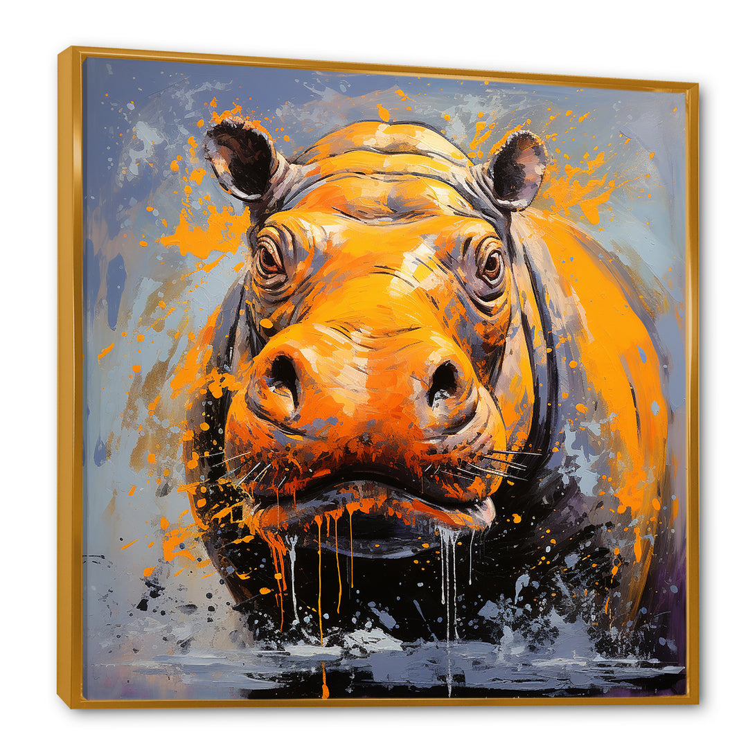 Yellow Colorful Hippo harmony - Yellow Hippopotamus Wall Art