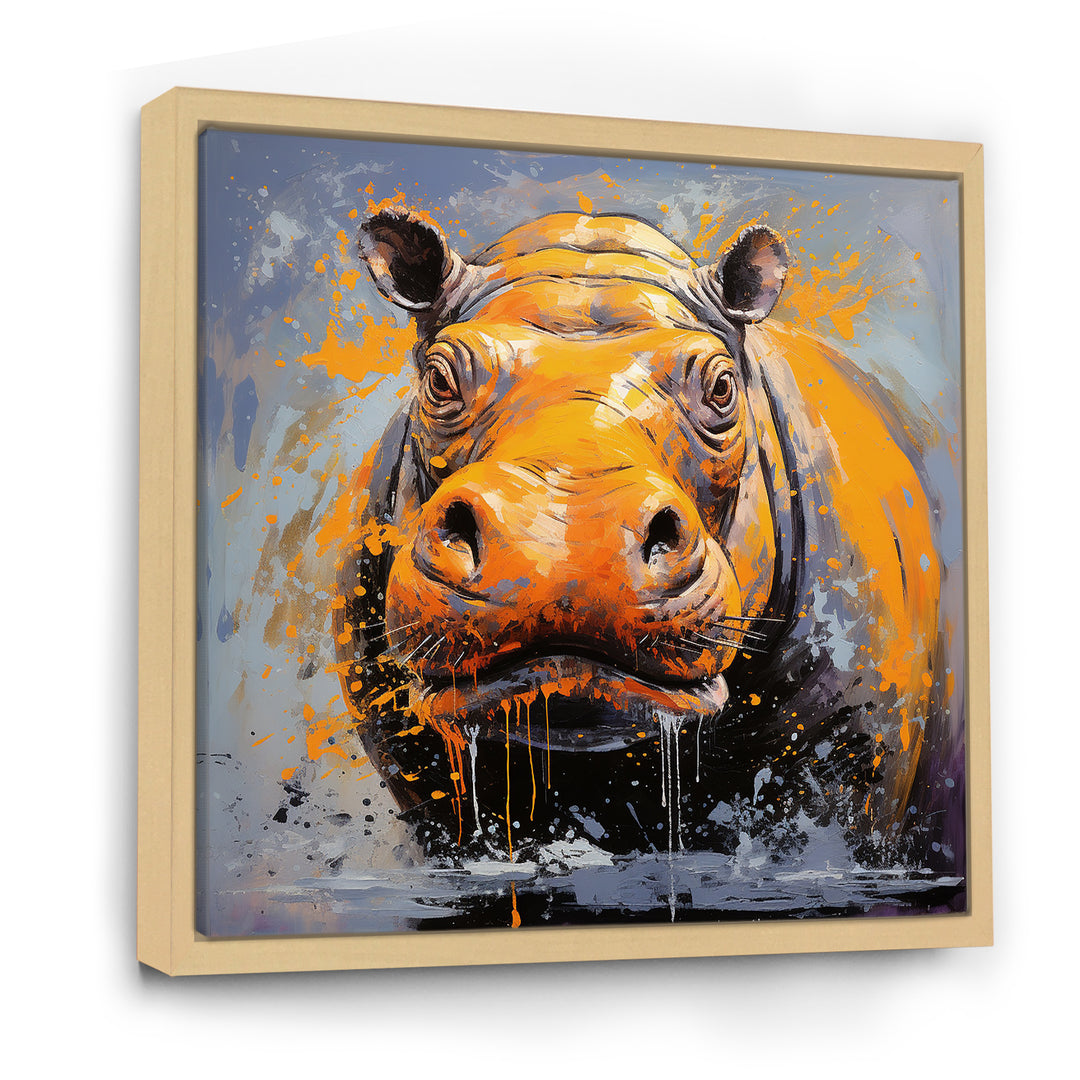 Yellow Colorful Hippo harmony - Yellow Hippopotamus Wall Art