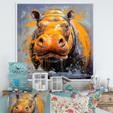 Yellow Colorful Hippo harmony - Yellow Hippopotamus Wall Art