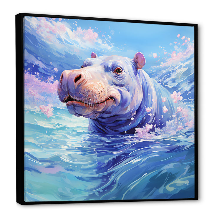 Blue Serene Hippo Majesty - Hippopotamus Large Canvas Wall Art