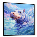 Blue Serene Hippo Majesty - Hippopotamus Large Canvas Wall Art