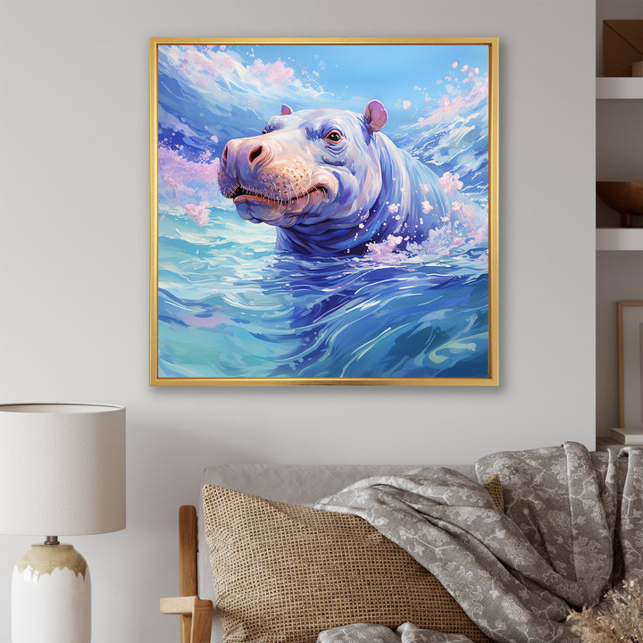 Blue Serene Hippo Majesty - Hippopotamus Large Canvas Wall Art