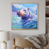 Blue Serene Hippo Majesty - Hippopotamus Large Canvas Wall Art