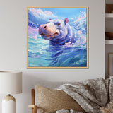 Blue Serene Hippo Majesty - Hippopotamus Large Canvas Wall Art