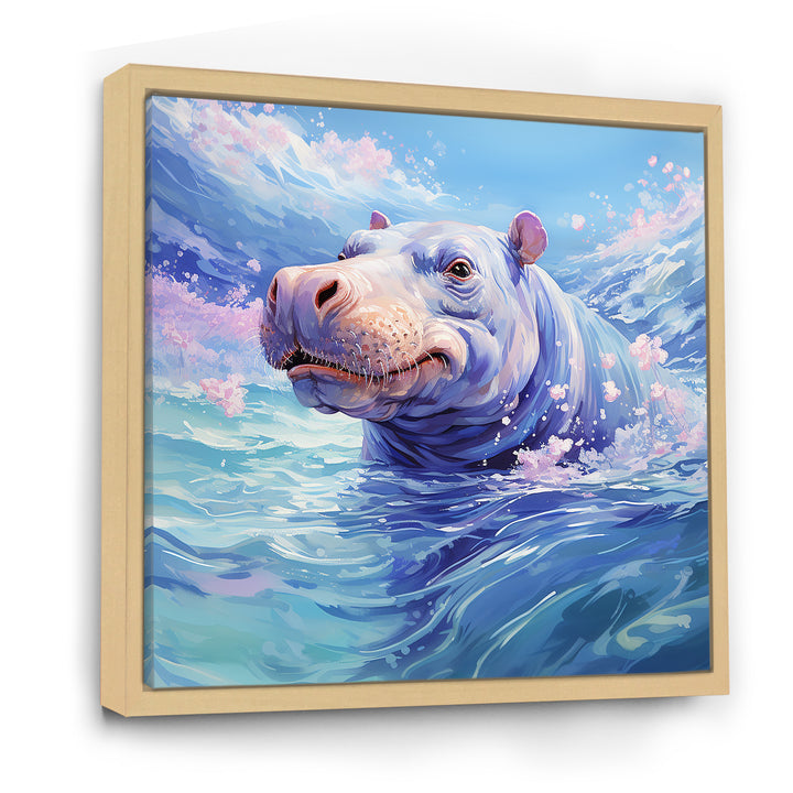 Blue Serene Hippo Majesty - Hippopotamus Large Canvas Wall Art
