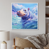 Blue Serene Hippo Majesty - Hippopotamus Large Canvas Wall Art