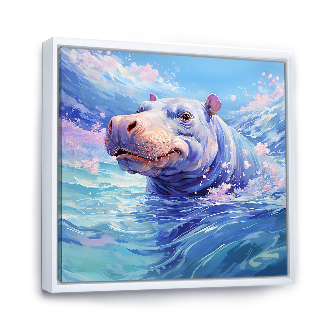 Blue Serene Hippo Majesty - Hippopotamus Large Canvas Wall Art