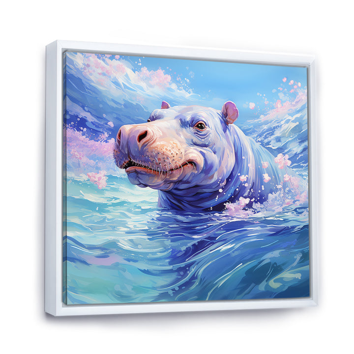 Blue Serene Hippo Majesty - Hippopotamus Large Canvas Wall Art