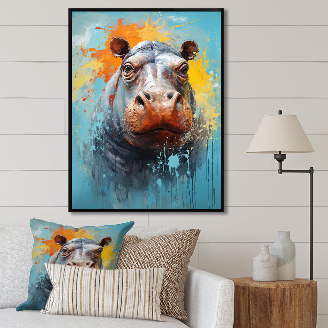 Popart Hippos World - Hippopotamus Canvas Wall Art