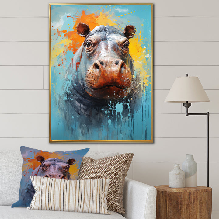 Popart Hippos World - Hippopotamus Canvas Wall Art