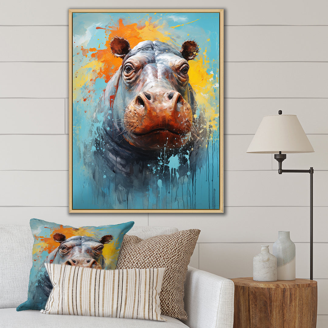 Popart Hippos World - Hippopotamus Canvas Wall Art