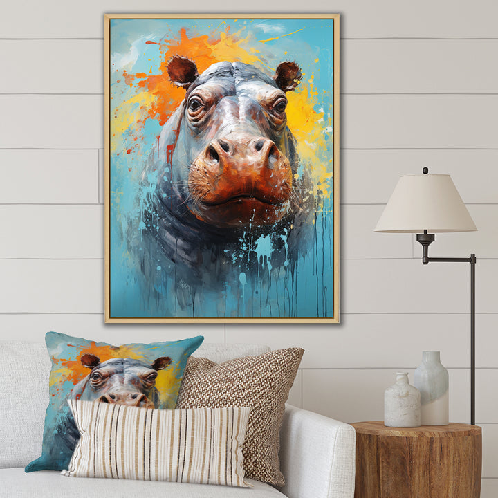 Popart Hippos World - Hippopotamus Canvas Wall Art