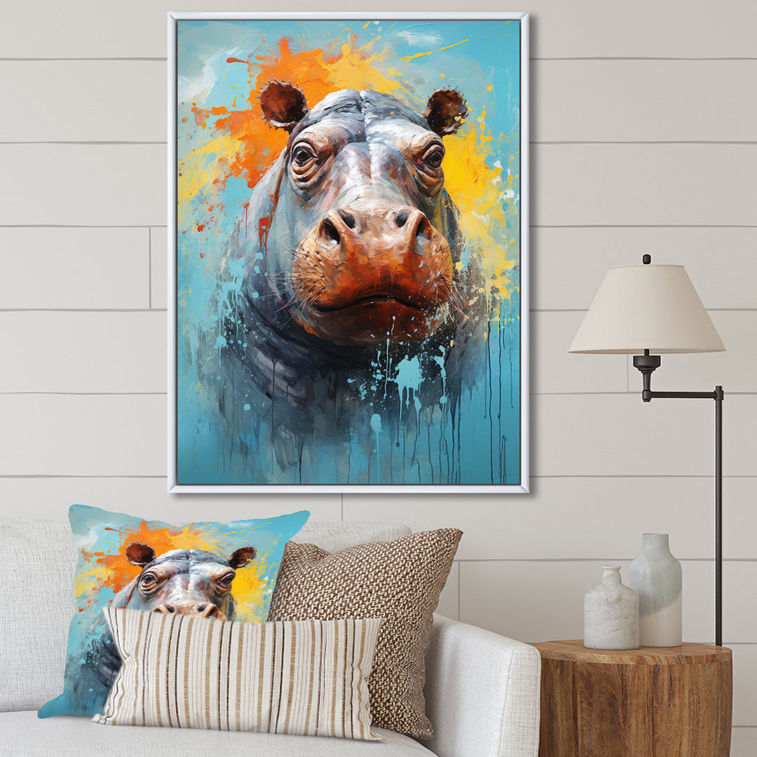 Popart Hippos World - Hippopotamus Canvas Wall Art