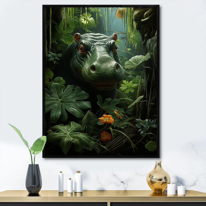 Green Vibrant Hippo Portrait - Hippopotamus Wall Art Prints