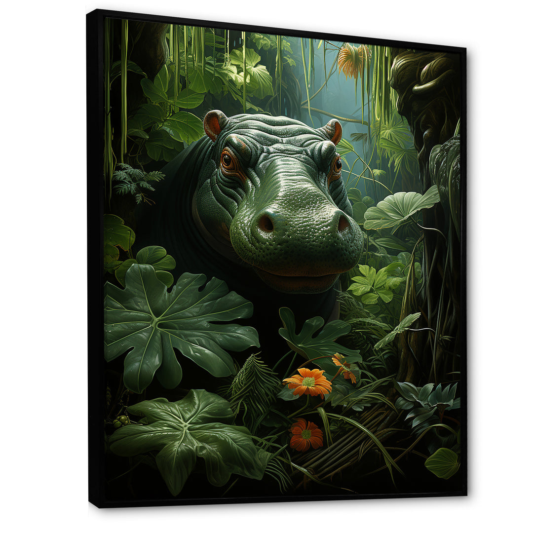 Green Vibrant Hippo Portrait - Hippopotamus Wall Art Prints