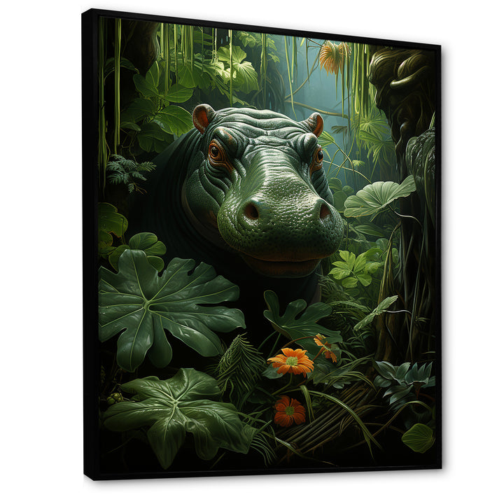 Green Vibrant Hippo Portrait - Hippopotamus Wall Art Prints