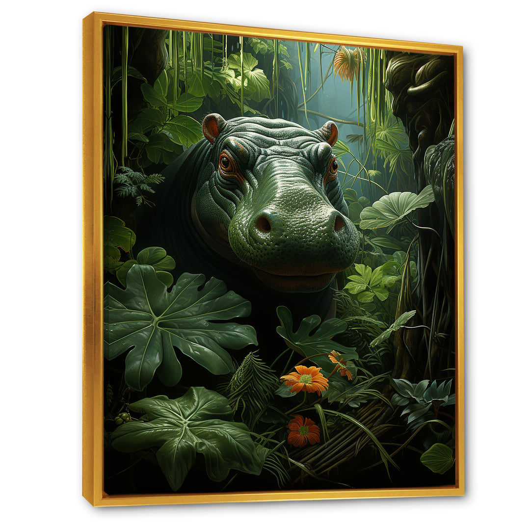 Green Vibrant Hippo Portrait - Hippopotamus Wall Art Prints
