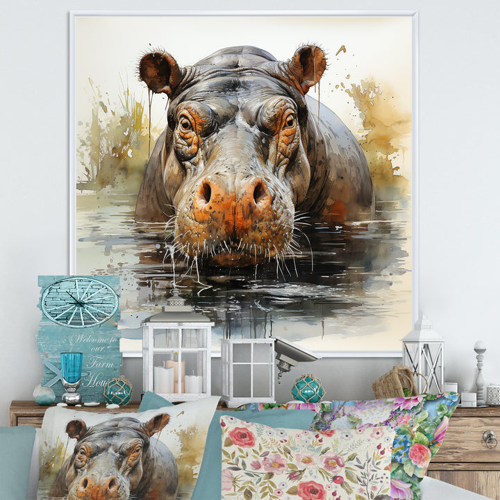Grey Colorful Hippo harmony - Hippopotamus Wall Art Prints